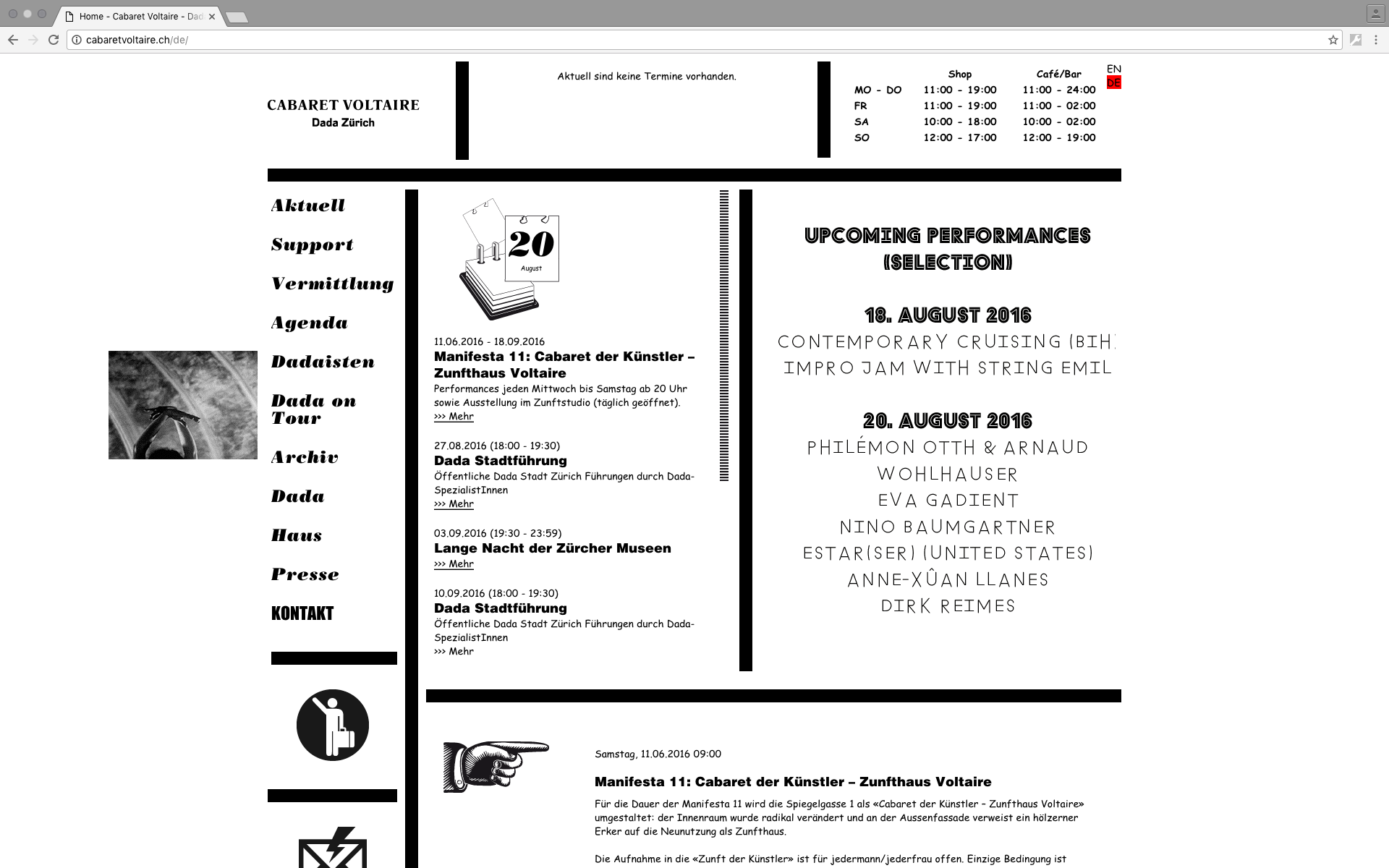 Website für Cabaret Voltaire, 2013, zusammen mit Hanna Züllig und Daniel Eicher